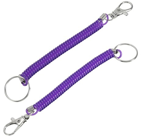 YOKIVE Lot de 2 porte-clés à ressort rétractable en spirale, cordon extensible pour clés, sacs, portefeuilles, téléphones portables (violet, 17 cm)