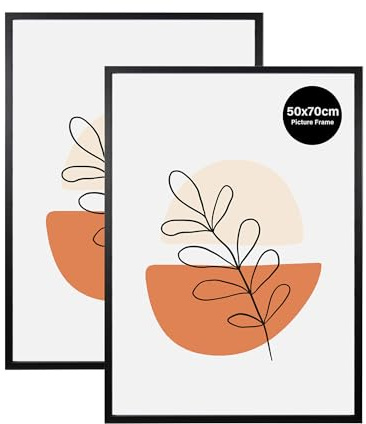 KAIWIN Pack of 2 Picture Frames 50 x 70 cm, Black Picture Frame for Hanging with Poster, Used for Living Room, Bedroom | Posters, Puzzles / 50x70cm Frame, 500 x 700 mm Wooden Photo Frame