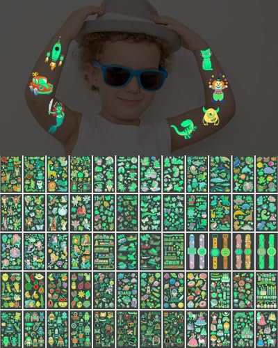 MYGLOAR 350 PCS pegatinas de tatuajes luminosas, tatuajes temporales para niños y niñas, pegatinas de tatuajes falsos de sirena de mariposa, pequeños regalos para niños
