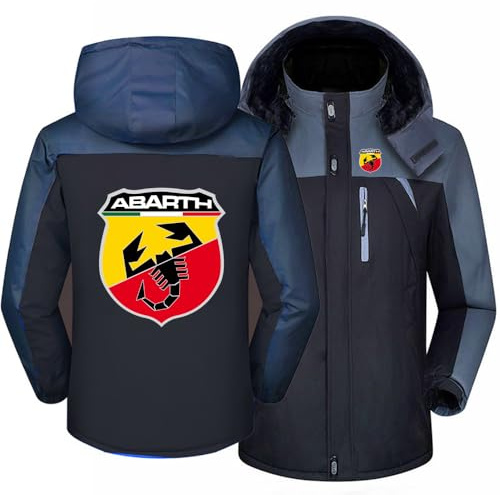 SIDHU Giacca Invernale Uomo con Zip Intera per Abarth, Giacca da Sci con Cappuccio Staccabile Giacca da Neve in Pile Giacca A Vento Cappotto da Esterno Antivento per Escursionismo Camminata,Black-M