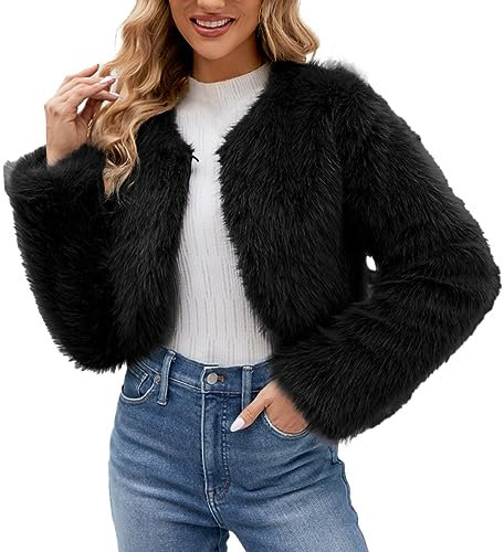 Fuskpälskappa dam kort fuskpäls jacka plyschjacka öppen front cardigan teddyjacka fleece vinterrock pälsjacka vinterjacka pälsrock fleecejacka övergångsjacka vinterrock ytterkläder, svart, XXL