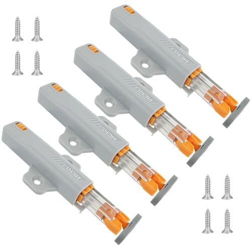 4 Pack Push to Open Latches, Heavy Duty Spring-Release Catches, 30N Self-Closing Latches for Cabinets Closets Drawers, Non Magnetic Touch Latch with Screws, Wardrobe Push to Open Door for Cupboards
