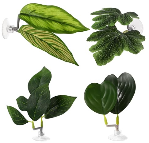 Lyreh 4pcs Feuilles Betta, 4 Styles Feuille Repos Betta avec Ventouse Accessoires Décoration Aquarium pour Simuler Les Habitats Naturels(Vert)