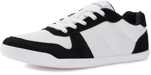 WHITIN Women's Barefoot Wide Width Toe Box Minimalist Minimus Zero Drop Shoes Size 8 Breathable Comfy Walking Jogging Suede Leather Sneaker Black White 39