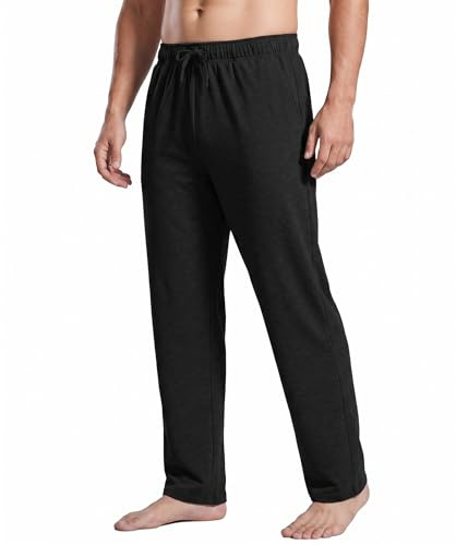 PINSPARK - Pantaloni da jogging da uomo in cotone, tuta casual, pantaloni sportivi a gamba larga, leggeri, con tasche ed elastico, Nero , L