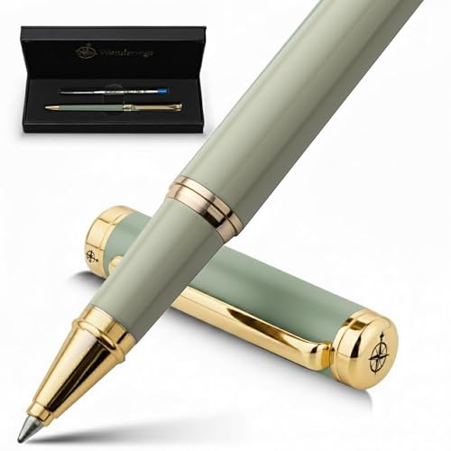 Premium Rollerball Pen with German Ink – Perfectly Balanced for a Superb Writing Experience, 24K Gold Plated Green – Soft Sage Green - Includes a Schmidt Refill in a Giftable Presentation Case