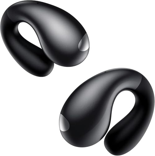 Auricolari Ultra Orecchio Aperto - Ergonomica Clip-On Cuffie Conduzione Ossea con Design Impermeabile e Adattabilità Sicura per Orecchie Piccole, Perfetto Cuffiette per Sport e Fitness - Classico Nero