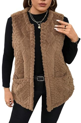 GORGLITTER Gilet sans manches pour femme - Léger - Veste en peluche - Gilet d'automne - Gilet polaire - Grandes tailles - Gilet en peluche pour l'automne et l'hiver, marron, XL