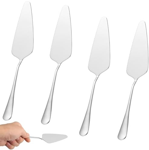 Peygre 4 Pcs Palas para Pastel de Acero Inoxidable: Pala para Pastels, Levantador de Pastel de Metal con Bordes dentados, Espátula para Cocina, hogar, restaurantes y Fiestas (Plateado)