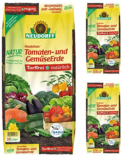 GARDOPIA Confezione risparmio da 3 X 20 litri Neudorff Neudorff NeudoHum Terriccio per pomodori e verdura, 100% senza torba