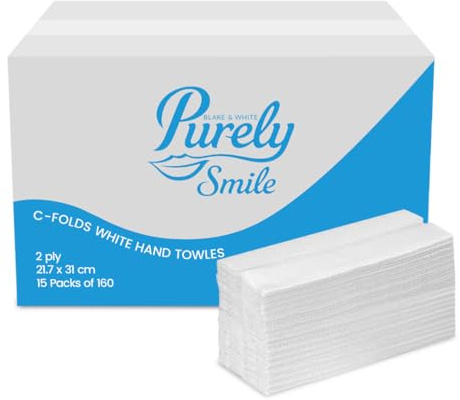 Blake & White Purely Smile PS1022 - Asciugamano pieghevole a C, 2 strati, confezione da 2400, colore: Bianco