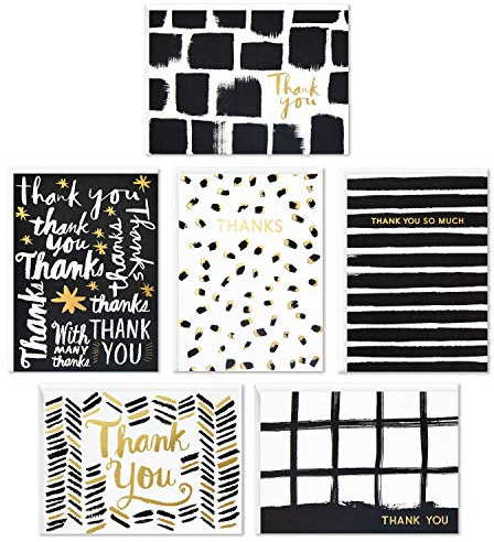 Hallmark Surtido de tarjetas de agradecimiento, artísticas en blanco y negro (24 tarjetas con sobres para baby showers, bodas, despedidas de soltera, todas las ocasiones)