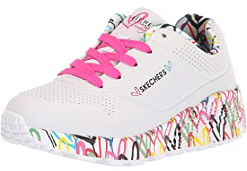 Skechers Mädchen Uno Lite Lovely Luv Sneaker, White Synthetic H. Pink Trim, 39 EU