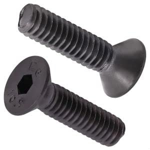 3/8-16 x 1 (12 PCS) Flat Head Socket Cap Screws, Black Oxide Finish, Countersunk Head Cap Screws, 10.9 Grade Alloy Steel, Full Thread, Coarse Thread