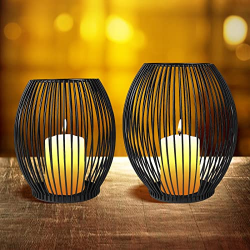 Relota 2 pièces Chandelier Bougeoir Noir Métal Candélabres Decoration Table, Lanterne Contenant Bougoire, Support Bougeoir Interieur Decoratif pour Bougies Piliers, Comptoir Bougie Cadeau Originale