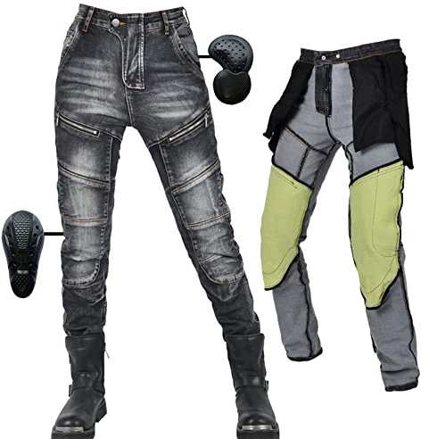 SHUOJIA Pantalon/mujer Moto Hombre Con Protecciones De Trabajo Carreras - Pantalones Vaqueros Hombre Cargo Pantalón Invierno Elástico Motocross Motocicleta (Black,M)
