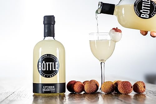 BOTTLE cocktail: Lychee Martini Pre-Mixed (16% abv, 50cl), Ready to Drink (British made Vodka, Lychee Juice, Lime & Coconut) Vegan Friendly, British Made, Small Batched