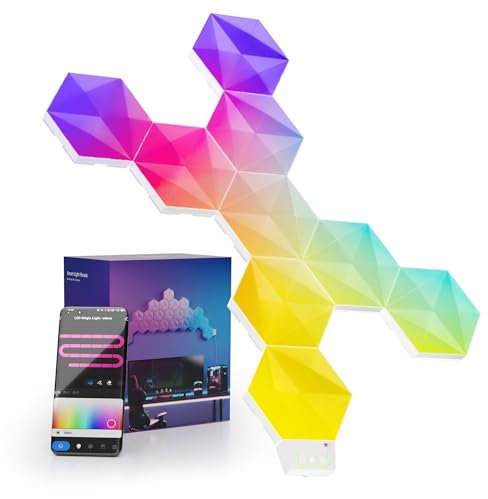 Lphianx 16*14cm Smart LED Hexagon Wall Lights, Hexagon Light Panels, Wi-Fi Home Decor Creative Lights with Music Sync, Works with Alexa Google Assistant for Gaming Rooms, Living Room, Bedroom, 9 Pack