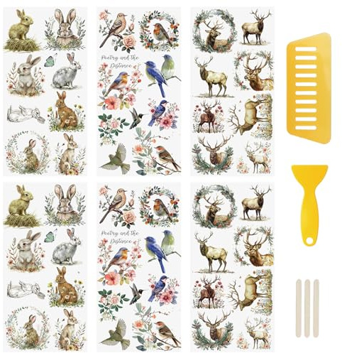 WANDIC 6 Sheets Rub On Transfer Sticker, Animals Theme Stickers for DIY Scrapbooking Photo Albums Furniture,5.9 * 11.8in