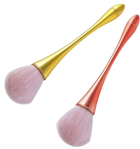 2 Pieces Large Mineral Powder Brush Soft Fluffy Blush Foundation Brush Kabuki Makeup Brushes Nail Cleaner Brush Loose Setting Powder Brush for Blending, Buffing, Contour Formation