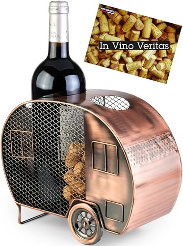 Brubaker Portabottiglie da Vino Caravan - Portabottiglie in Metallo Color Rame con Tappo - Regalo Decorativo per Campeggiatori - Regalo in Metallo con Carta Regalo - Colore: Rame