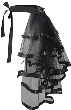 Women Layered Tulle Tutu Skirt Adjustable Fancy Steampunk Style Mesh Ruffed Dress Lady Vintage Puffy Bustle Halloween Costume Accessory for Wedding Party Cosplay
