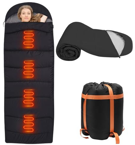 Longzhuo Beheizbarer Winter-Schlafsack bis -20°C: Deckenschlafsäcke, Leichter Winterschlafsack für Erwachsene & Kinder – Schlafsack warm, Tragbar für Outdoor Camping mit Wärmeisolierung, Schwarz