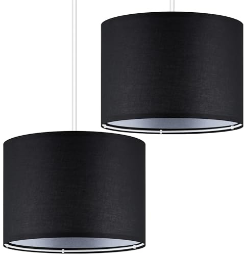 Weewooday Fabric Lampshade for Ceiling with E27 to E14 Adapter Ring Modern Pendant Table Floor Lamp Shades for Bedside Lamp 26 x 18 cm(Black,2 Set)