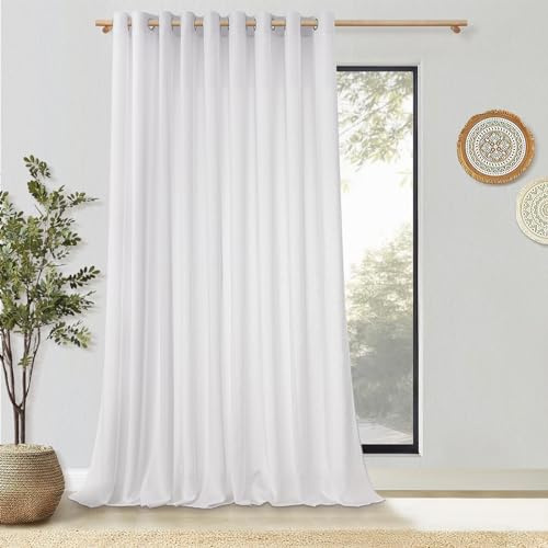 MRTREES Vorhang Weiß mit Ösen Leinenoptik Halbtransparent 1 Stück, 245 cm Lang, 200 cm Breit, Gardinen Schal Wohnzimmer Modern, Vorhänge Weiss Schlafzimmer Fenster, Curtains Living Room