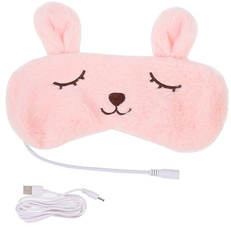 Healvian Máscara para Ojos USB Almohadilla Ocular de Vapor 3d, Visera Cálida Rosa Oso, Autocalentable Temperatura Ajustable, Cubierta para Dormir y Viaje, Alivio de Fatiga Ocular, Apta