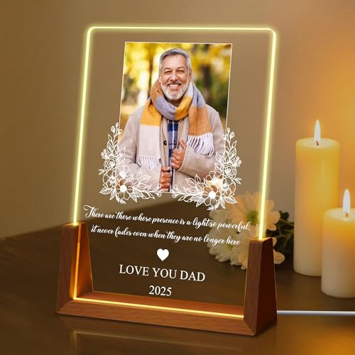 Customized Sympathy Gift for Loss of Loved One, Custom Memorial Plaque Picture Frame, Personalized Bereavement Remembrance Gifts LED Night Light, In Memory of Dad Mom Husband Wife Sister Friend