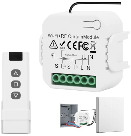 Interruttore Tapparelle Wifi con Telecomandi RF, Controllo Tapparelle Elettriche per Tende e Persiane, Compatibile Con Alexa, Google, Tuya, Smart Life,Timer Switch per Persiane e Tende
