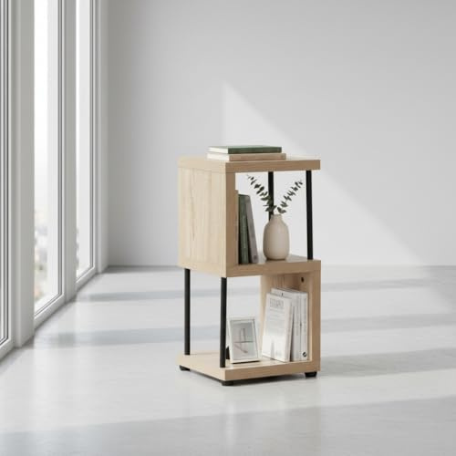 INDE MOBLEKIT | Estantería de Madera y Metal 2 Cubos 30x30x60 cm Roble y Negro, Mueble Auxiliar con Compartimentos Abiertos, Estantería Compacta para Dormitorio, Salón o Recibidor