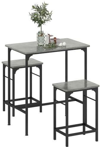 HOMCOM Ensemble Table de Bar avec Tabourets, Table à Manger Debout Gris | avec 2 Chaises de Bar, Cadre en Acier, pour Cuisine, Salle à Manger et Salon