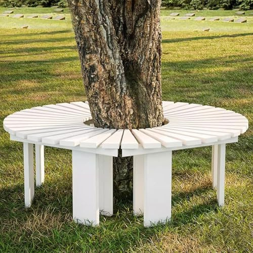 Bancos de jardín de madera | Asiento de árbol curvado para patio al aire libre, jardín, parque, porche, patio trasero, silla para sentarse | Banco de árbol circular decorativo(Blanco,Half Round)