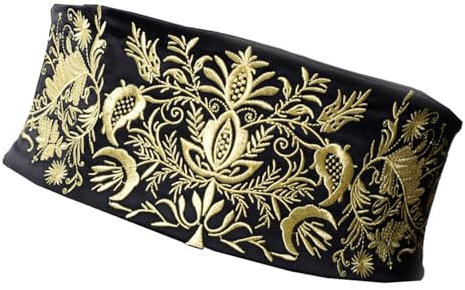 Cinturón de cintura ancha bordado, diseño floral, para disfraz tradicional Hanbiuk, accesorio elegante y tradicional chino, Negro, Talla única