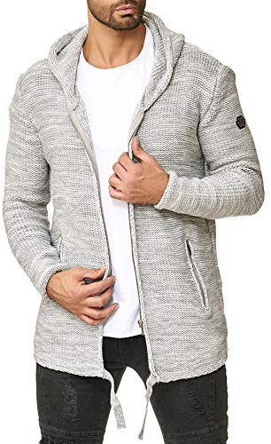 Redbridge Hommes Cardigan à Capuchon Asymétrique Oversize Pull Veste en Tricot,Gris,S