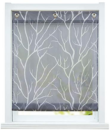ESLIR Raffrollo ohne Bohren Raffgardine Transparent mit Ösen Gardinen mit U-Haken Ösenrollo Modern Vorhänge Grau BxH 100x140cm 1 Stück