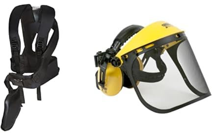 Oregon 539172 Harnais professionnel pour débroussailleuses et coupe-bordures & Casque de protection avec visière en maille et protège-oreilles