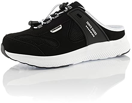 Fusskleidung® Damen Herren Hausschuhe atmungsaktive Clogs leichte Pantoffeln Schwarz Weiss Schwarz EU 41