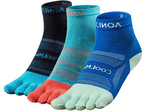 TRIWONDER Calcetines de 5 Dedos Deportes Transpirable Antideslizante Verano para Correr Ciclismo (D - Azul + Azul Claro + Negro - 3 Pares, L)