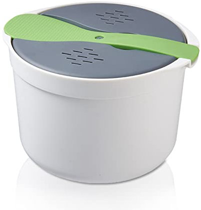 Arrocera microondas de Arroz con Tapa y Colador, Arroz microondas,Olla arrocera para microondas de 2L, Olla Arrocera Vaporera para Microondas, Cocedor de Arroz y Grano para Microondas