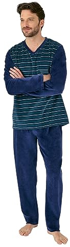 Damart - Pyjama Velours Rayé Mélange Coton Homme Bleu Taille M