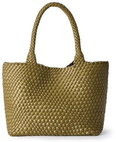 JOTOFIT Bolso de hombro tejido para mujer, asa superior de moda, piel vegana suave, Verde oliva, Talla única