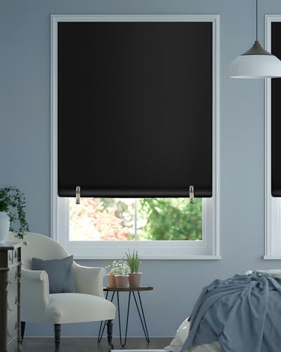 SAUIRS Blackout Roller Window Shades, Cordless Blinds for Indoor Windows No Tools No Drill Pull Down Window Shades,Thermal Insulated Fabric UV for Home, Office, Bedroom, Door (36''W x 72''H, Black)