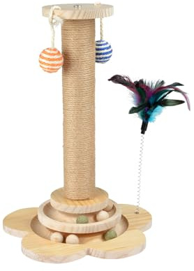 Love Story, Colonne à Griffer avec Jouets Integrés Corde Jute et Structure Bois D30 x H40 cm