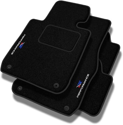 PERFORMANCE Personalisierte Velours Fußmatten Auto passend für BMW 4er F32 2013-2020 4 Klettbefestigungen - Standard, Perforiert, blau weiß rot -Präzise CNC-Stickerei, Design-Lochpaspel, Auto Fußmatte