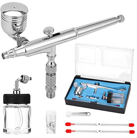 HUIOP Professional Airbrush Set Ensemble d'aérographe Professionnel pour la Fabrication de modèles de Peinture d'art avec Adaptateur G1 / 8 Wrentch 2 Tasses à Fluide 2 Aiguilles 2 Buses