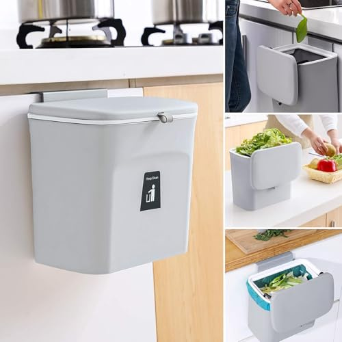 SENENQU Cubo de Basura Cocina 7 L Gris, Cubo Basura Colgante