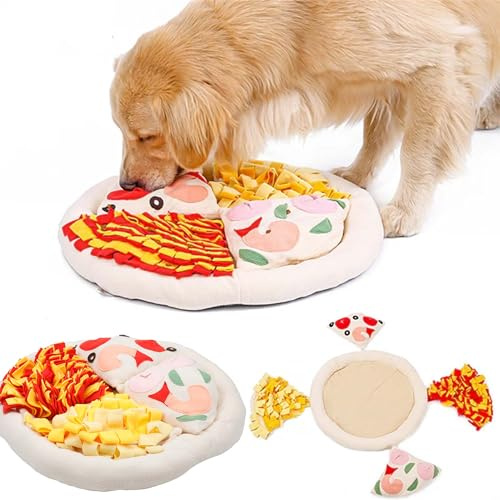 Emmi-pet Tappeto da fiuto per pizza – giocattolo intelligenza per cani 50 x 50 cm | addestramento degli odori & addestramento Bells | mangiare lento | lavabile in lavatrice | materiale amichevole e